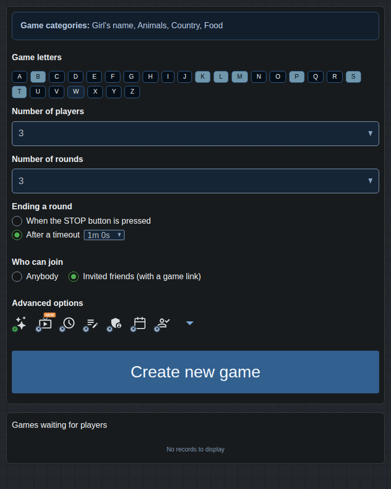 Create game form