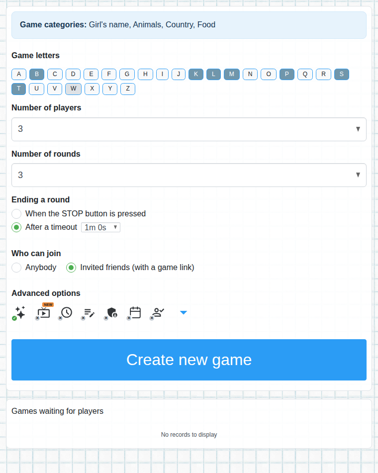 Create game form