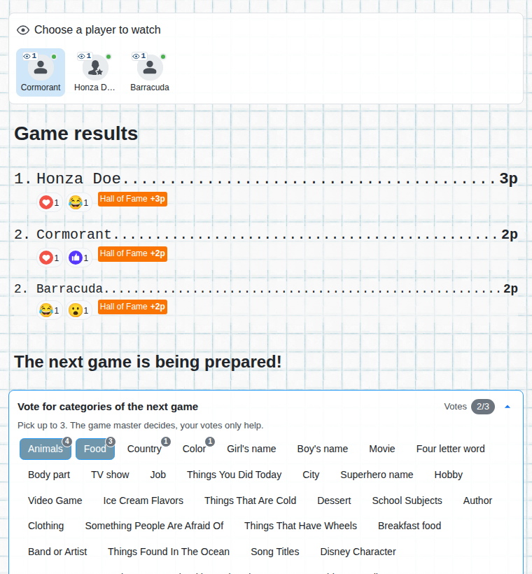 The end of the game from the viewer's side: results and voting on the categories of the next game
